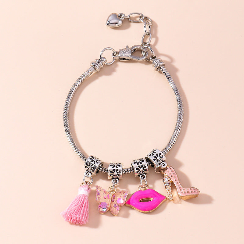 Wholesale Flower Butterfly Tassel Lollipop Alloy Bracelet